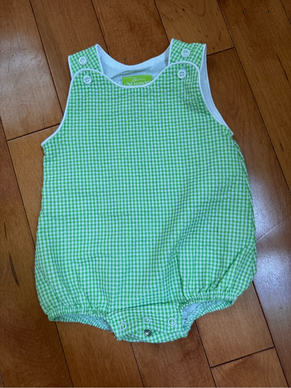Green Gingham Baby Romper